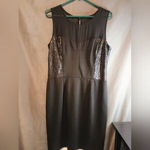 Vince Camuto Illusion Sequined Cocktail Sheath Black Plus Size Sleeveless Dress